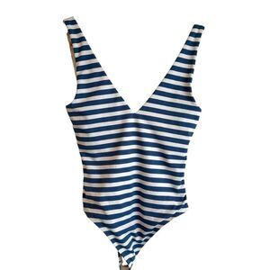 Babaton Contour Blue and White Striped Sleeveless V Neck Bodysuit Size XS